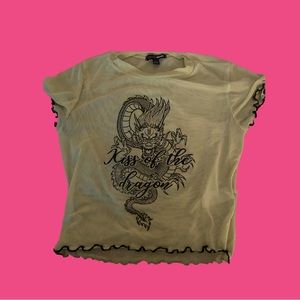 (Size S) Light Green Sheer “Kiss of the Dragon” Crop Top